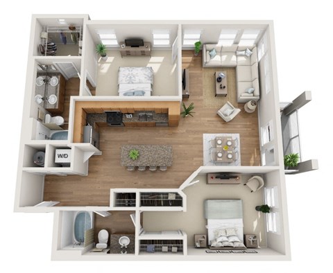 Floor plan for 2 beds, 2 baths, 1125 sqft